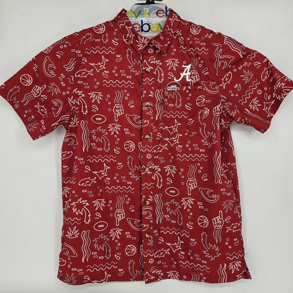 Alabama Crimson Tide Shirt Mens Medium Columbia PFG Fishing‎ Vented Short Sleeve